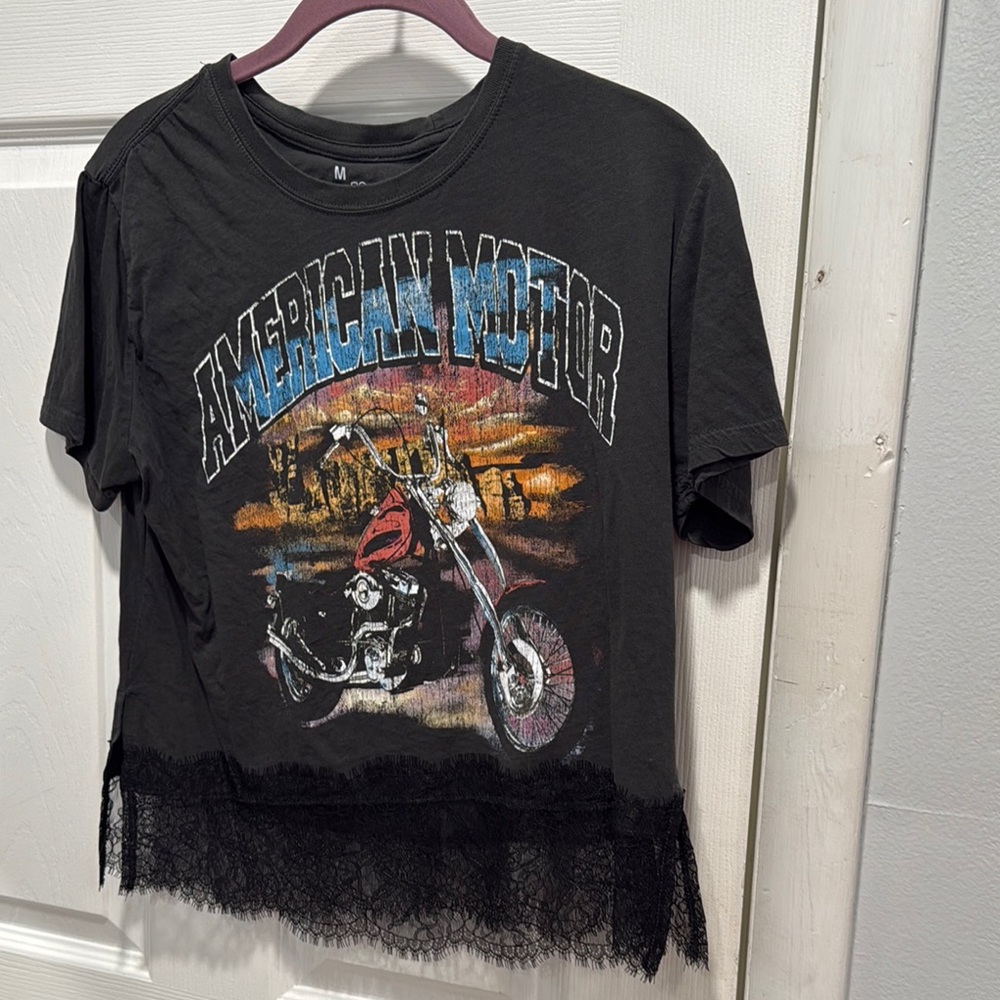 American Motor Graphic Tee with Lace Hem